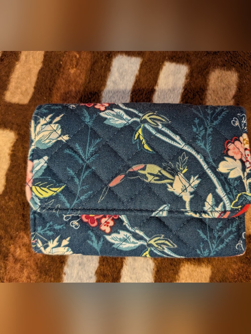 Vera Bradley Navy Floral Quilted Wallet with Yellow and Pink Accents